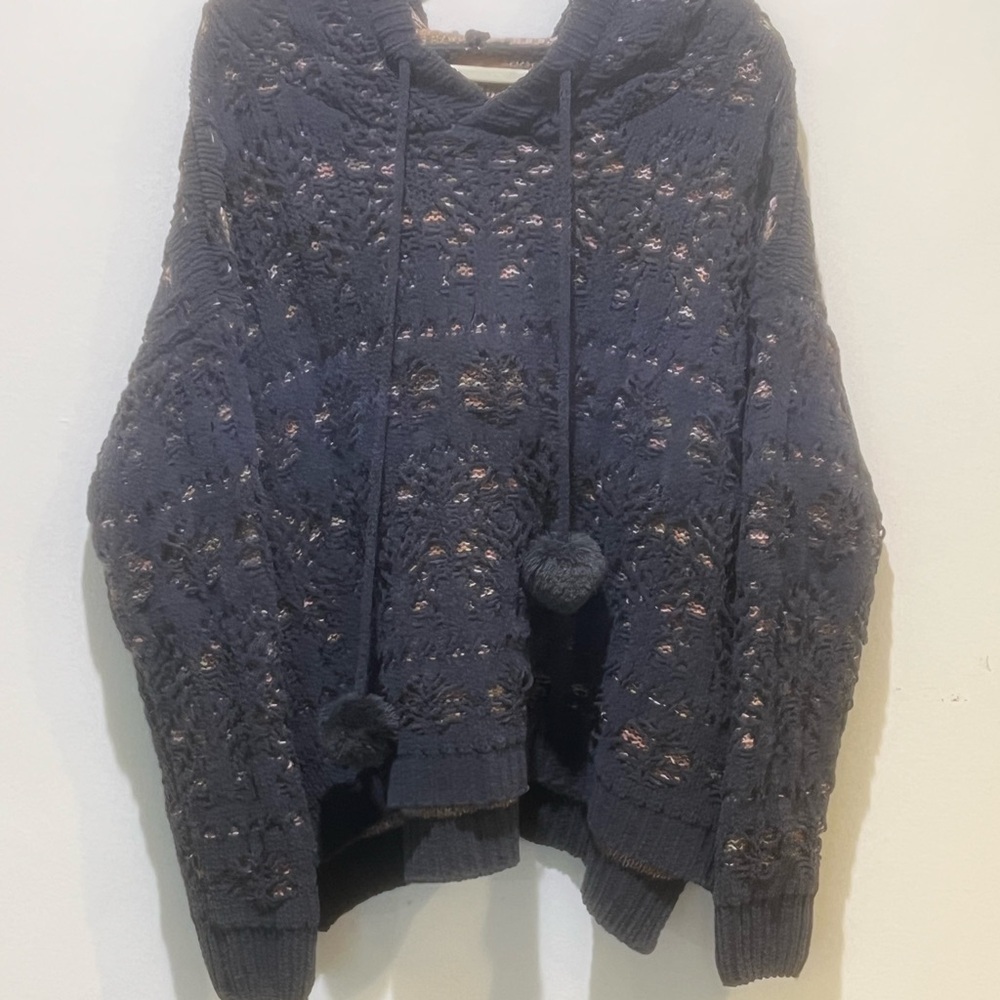 Pol Oversized Chenille Pullover Hoodie Sweater Women Size S Multi Crochet Knit